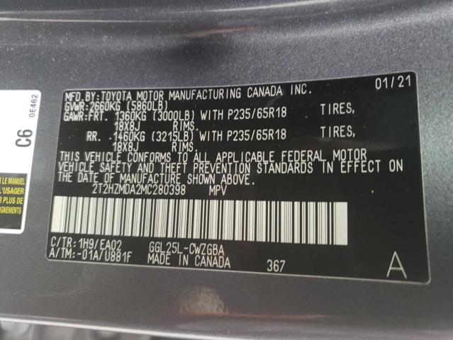 2021 LEXUS RX 350 2T2HZMDA2MC280398