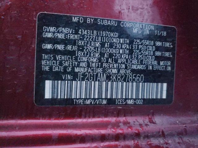 JF2GTAMC3K8278560 Subaru Crosstrek Limited