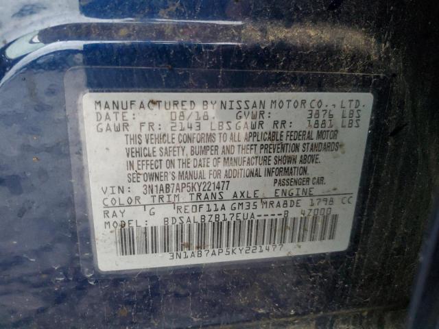 2019 NISSAN SENTRA S 3N1AB7AP5KY221477