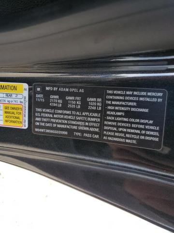 2016 BUICK CASCADA PR - W04WT3N56GG035998