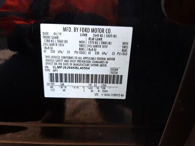 2019 LINCOLN NAUTILUS 2LMPJ8J94KBL40504