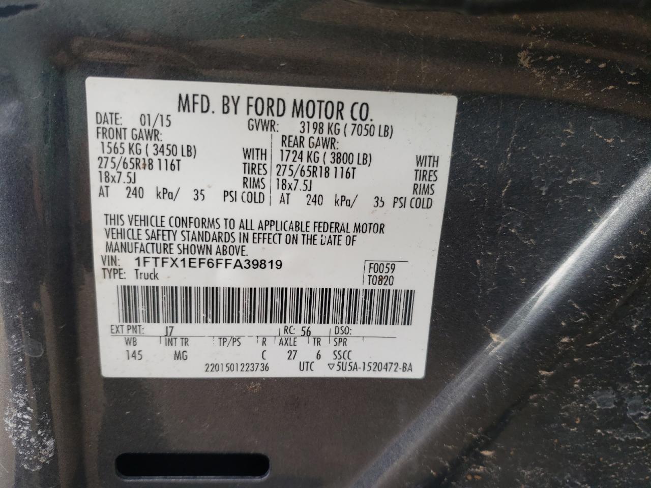 VIN 1FTFX1EF6FFA39819 2015 FORD F-150 no.12