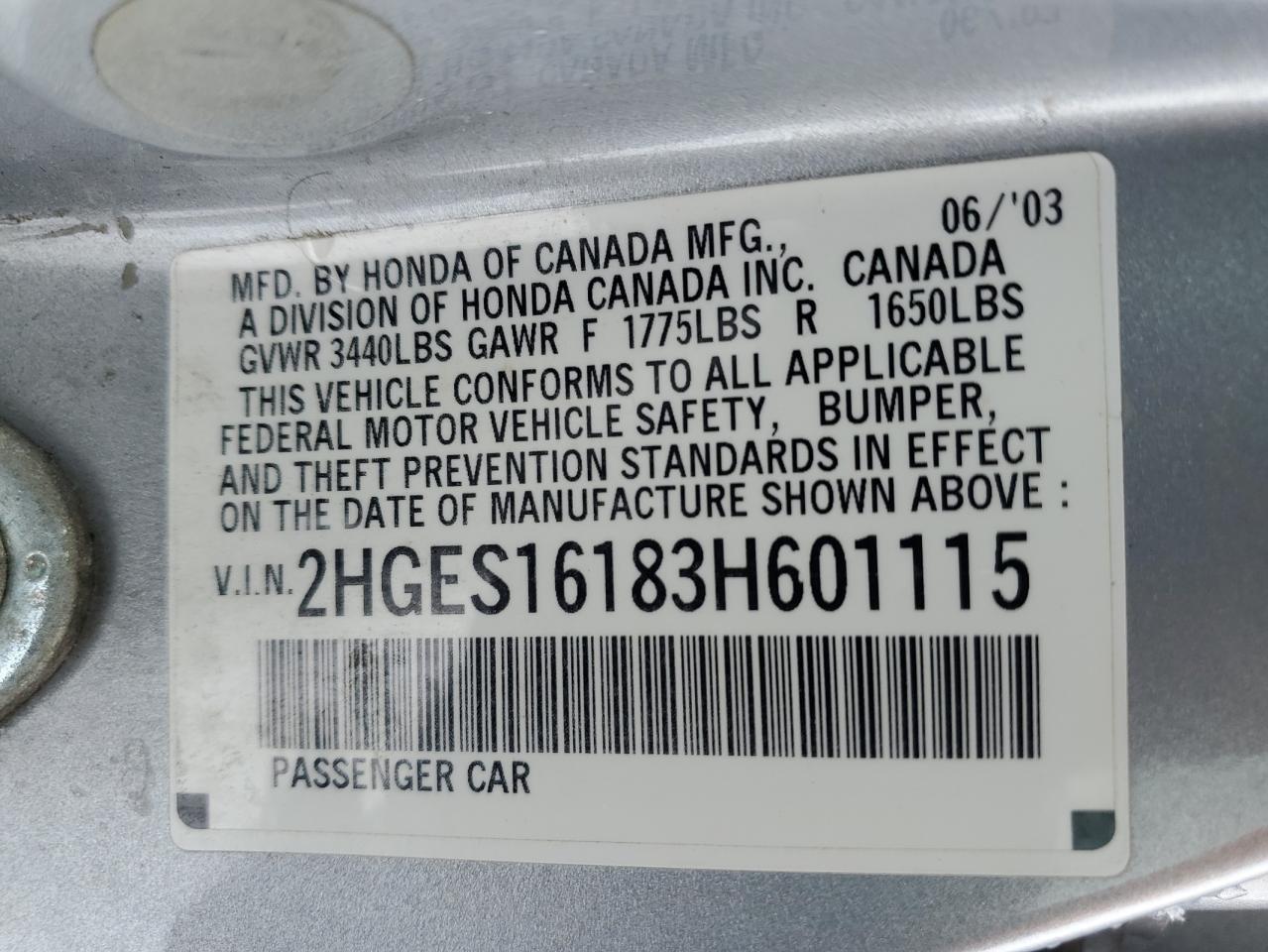 2003 HONDA CIVIC DX - 2HGES16183H601115