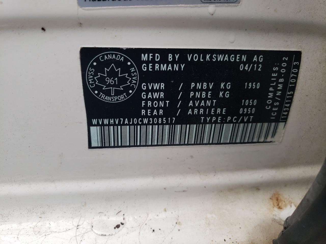 2012 VOLKSWAGEN GTI - WVWHV7AJ0CW308517