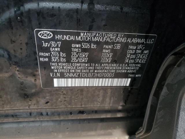 2018 HYUNDAI SANTA FE S 5NMZTDLB7JH070003