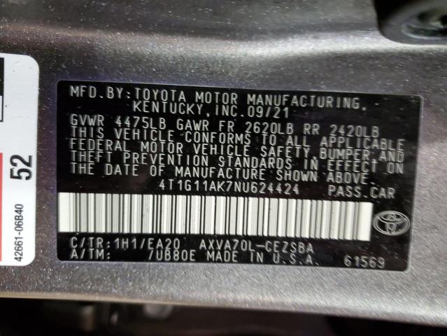 2022 TOYOTA CAMRY SE 4T1G11AK7NU624424