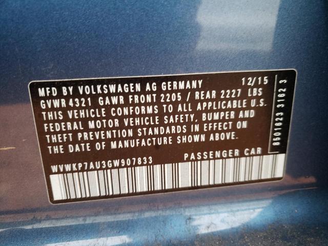 2016 VOLKSWAGEN E-GOLF SE - WVWKP7AU3GW907833