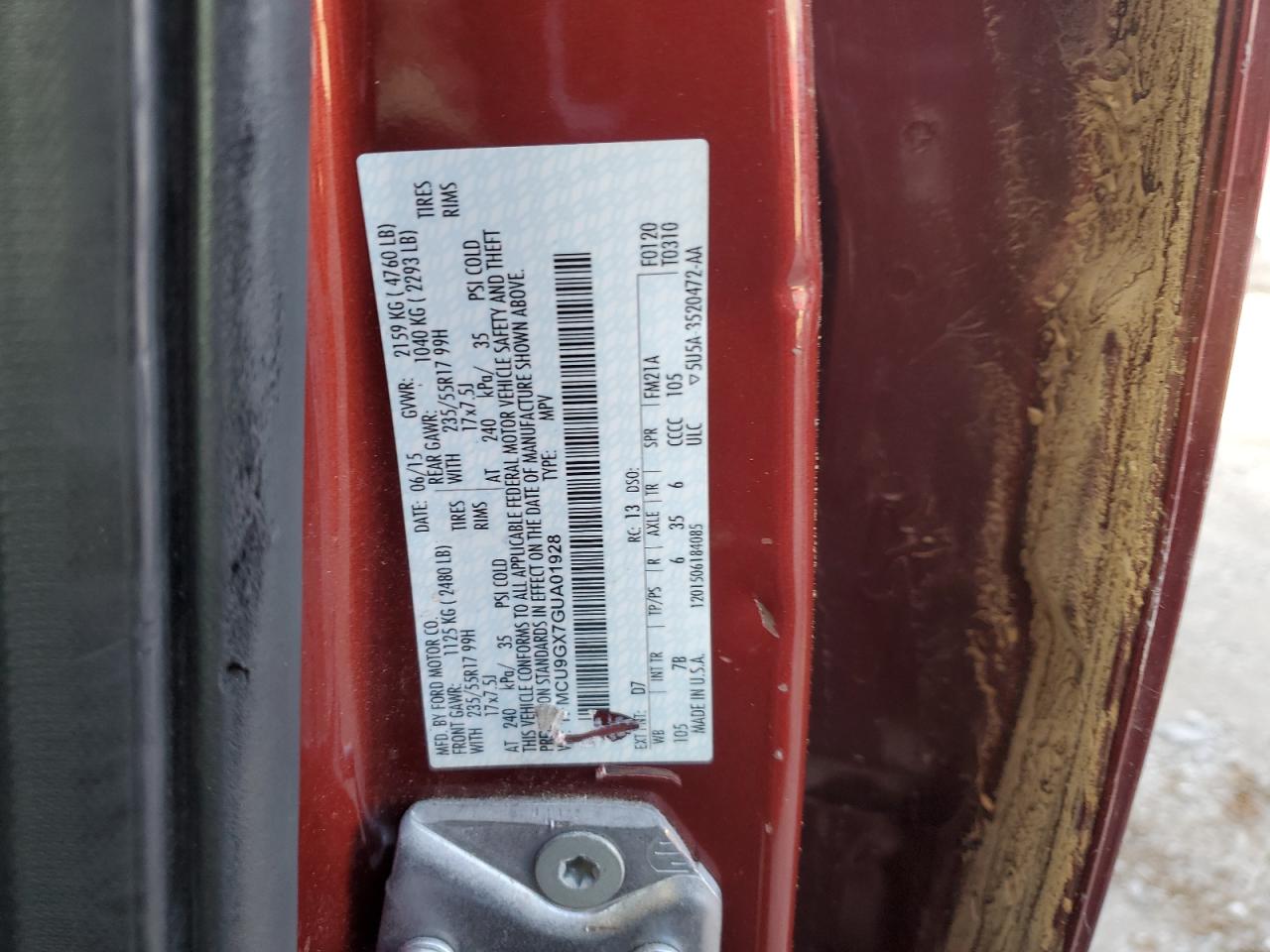 1FMCU9GX7GUA01928 FORD ESCAPE 2016