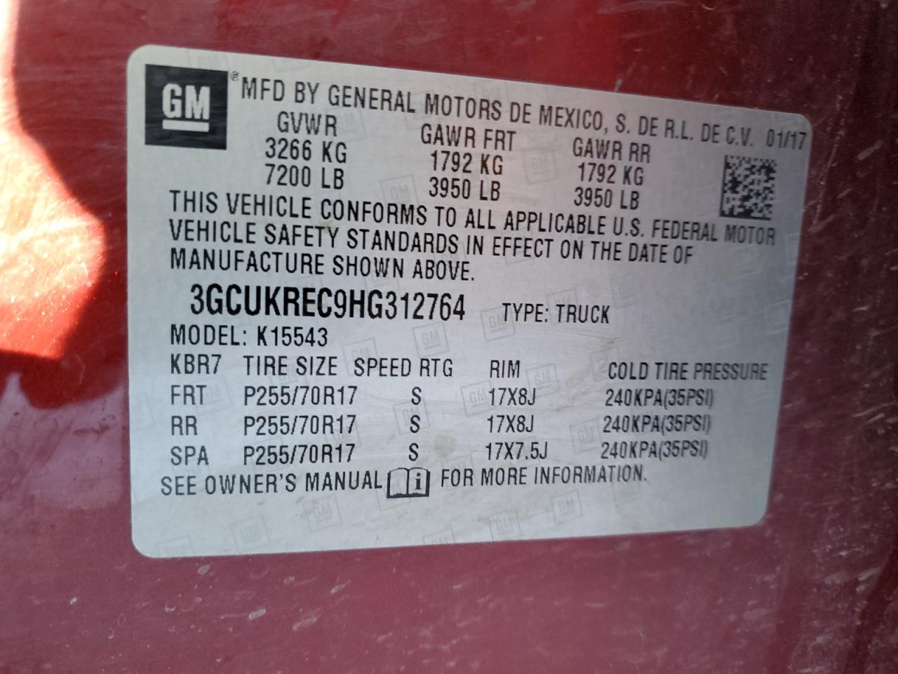 3GCUKREC9HG312764 CHEVROLET ALL Models 2017