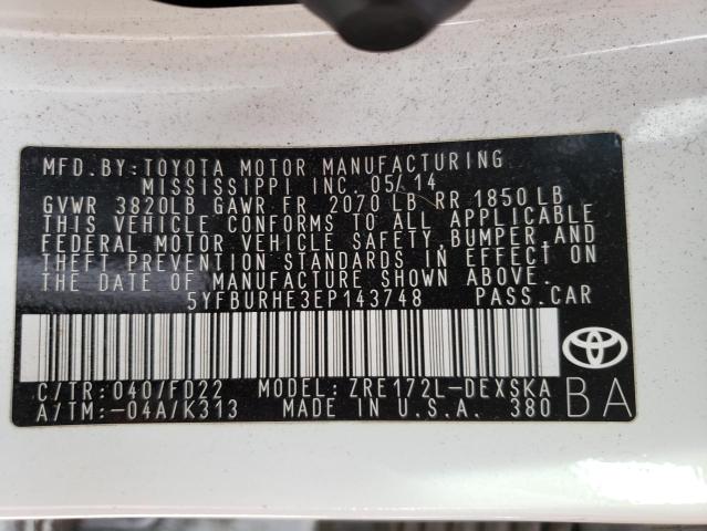 5YFBURHE3EP143748 Toyota COROLLA L