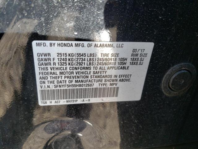 2017 HONDA PILOT EXL - 5FNYF5H55HB012687