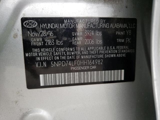 2017 HYUNDAI ELANTRA SE 5NPD74LF0HH164982