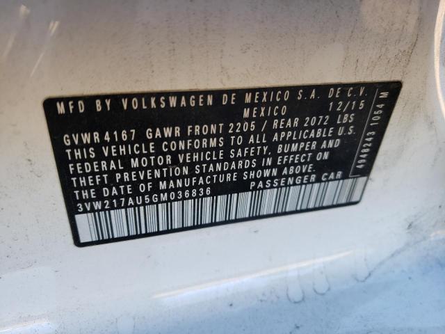 2016 VOLKSWAGEN GOLF S/SE 3VW217AU5GM036836