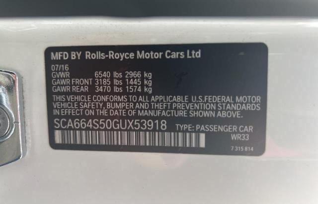 2016 ROLLS-ROYCE GHOST SCA664S50GUX53918