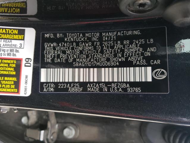 2021 LEXUS ES 250 BAS 58AG11D17MU006904