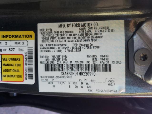 3FA6P0HD1HR220990 2017 FORD FUSION - Image 13