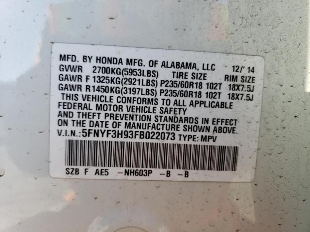 2015 HONDA PILOT TOUR - 5FNYF3H93FB022073