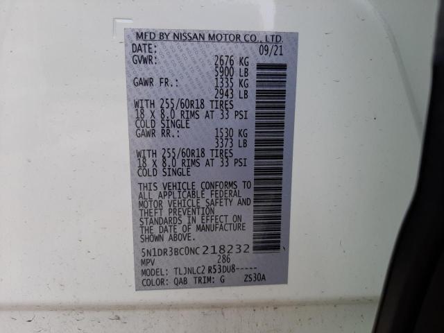 5N1DR3BC0NC218232 Nissan Pathfinder Sv