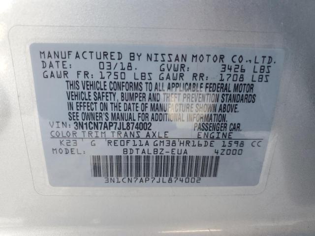 3N1CN7AP7JL874002 Nissan VERSA S
