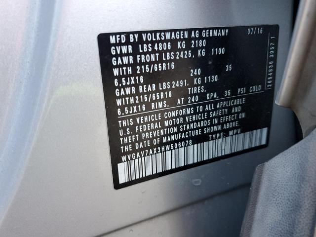2017 VOLKSWAGEN TIGUAN S WVGAV7AX3HW506078