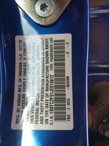 2018 HONDA CIVIC LX 19XFC2F51JE015812