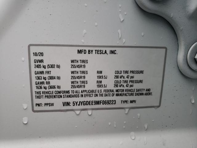 2021 TESLA MODEL Y 5YJYGDEE9MF069223