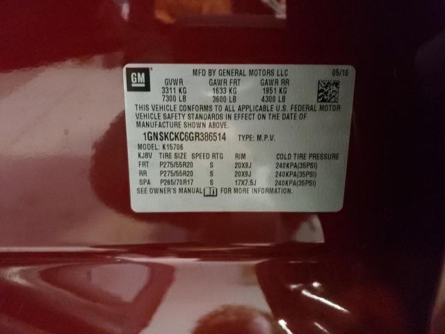 2016 CHEVROLET TAHOE 1GNSKCKC6GR386514