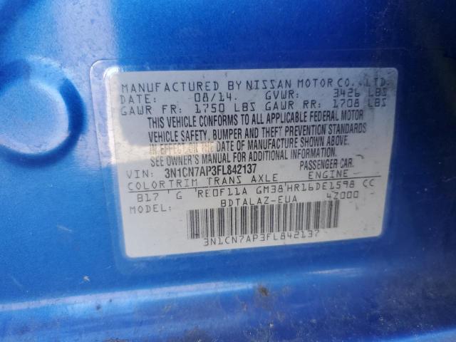 3N1CN7AP3FL842137 Nissan VERSA S