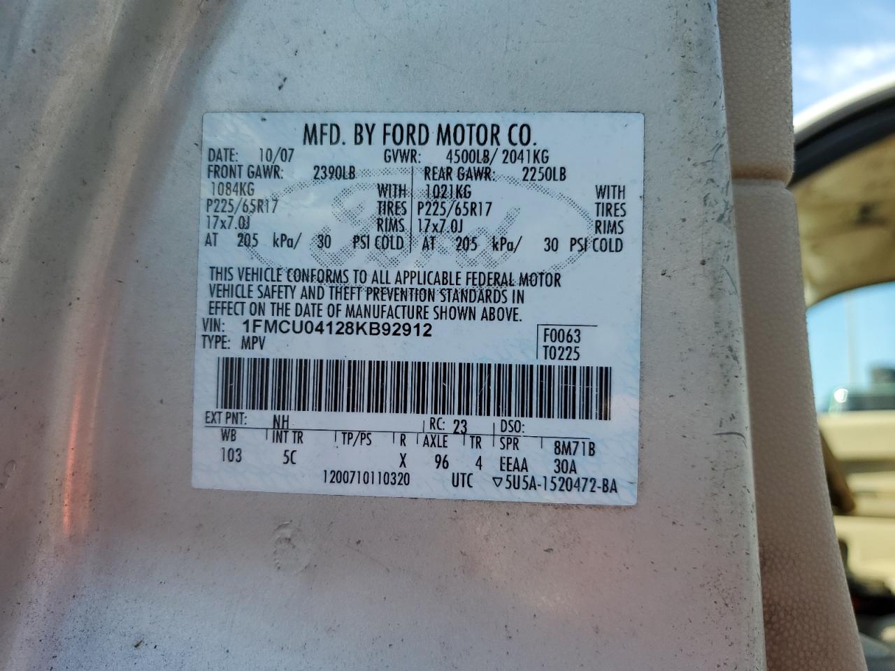 2008 FORD ESCAPE LIMITED - 1FMCU04128KB92912