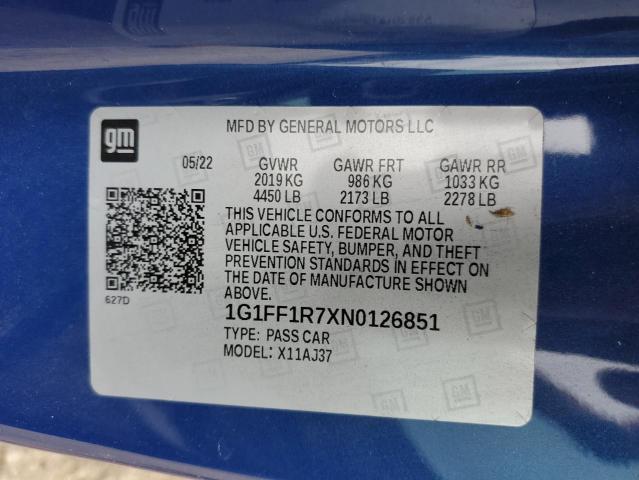 2022 CHEVROLET CAMARO LT1 1G1FF1R7XN0126851