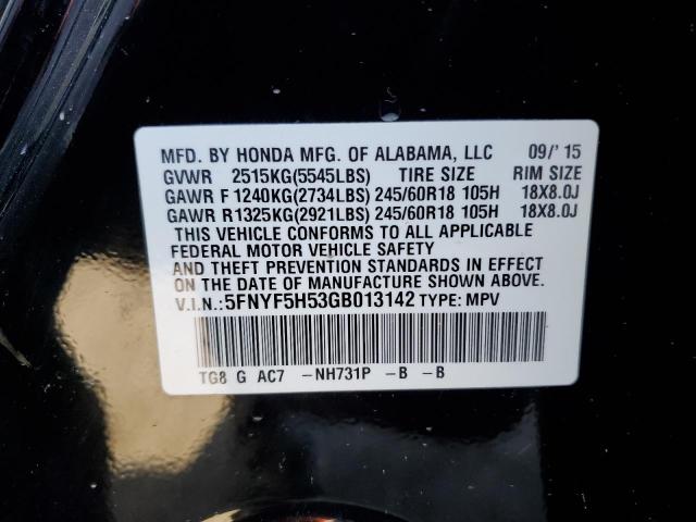 2016 HONDA PILOT EXL - 5FNYF5H53GB013142