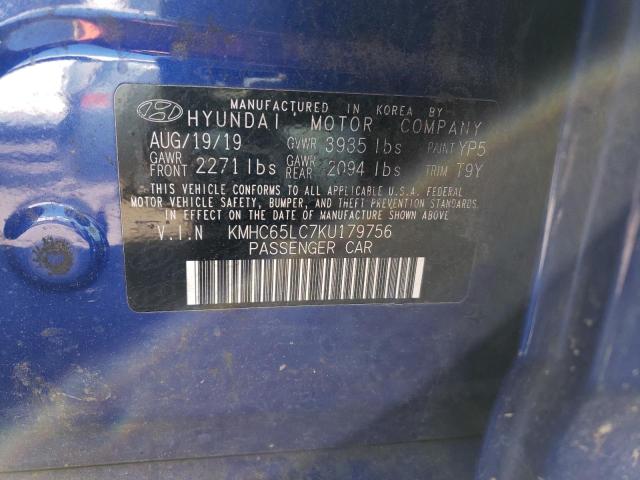 2019 HYUNDAI IONIQ BLUE - KMHC65LC7KU179756