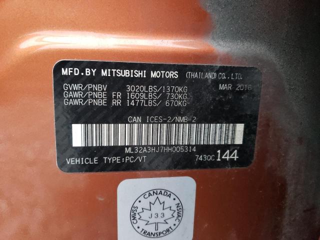 2017 MITSUBISHI MIRAGE ES - ML32A3HJ7HH005314
