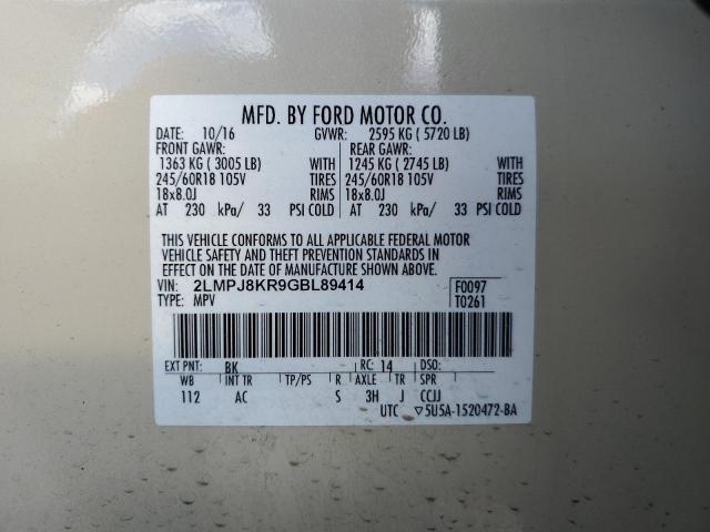 2LMPJ8KR9GBL89414 Lincoln MKX