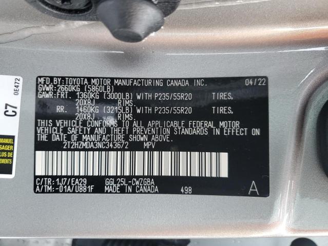 2022 LEXUS RX 350 2T2HZMDA3NC343672