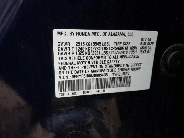 2018 HONDA PILOT EXL 5FNYF5H66JB005438