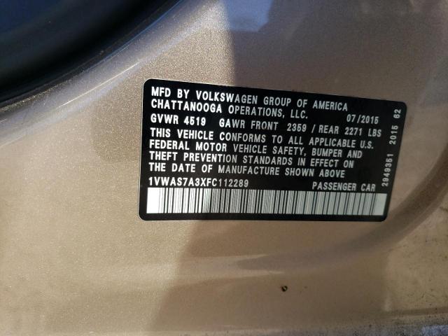 2015 VOLKSWAGEN PASSAT S - 1VWAS7A3XFC112289