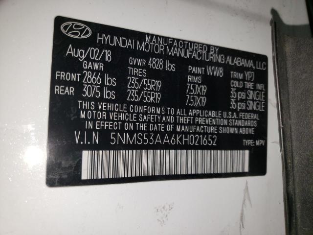 5NMS53AA6KH021652 Hyundai Santa Fe Limited