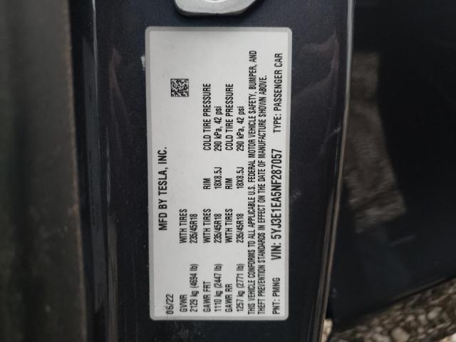 5YJ3E1EA5NF287057 Tesla MODEL 3