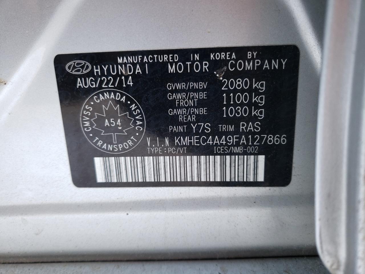 KMHEC4A49FA127866 2015 Hyundai Sonata Hybrid