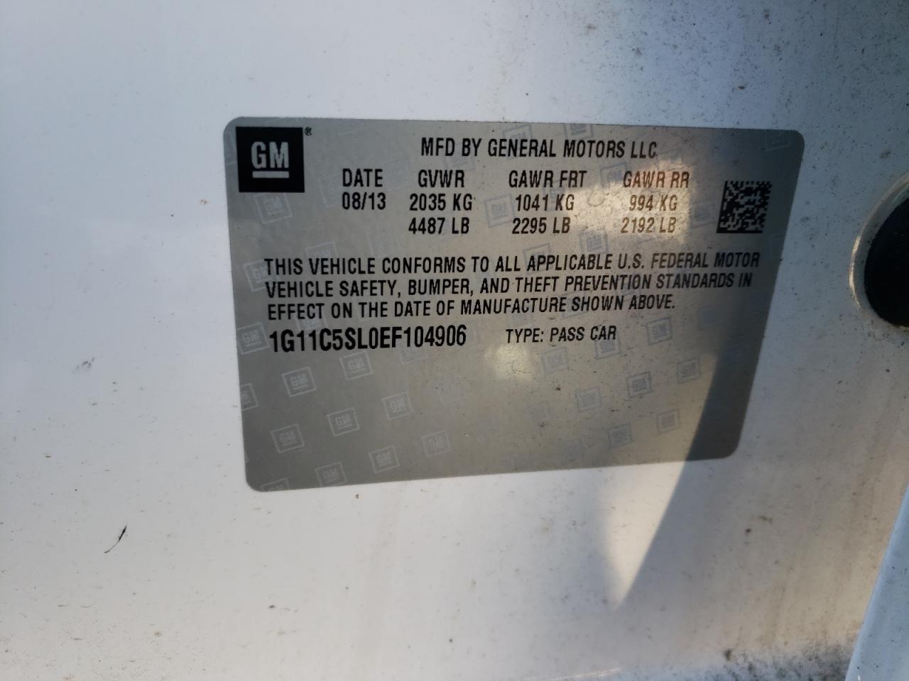 1G11C5SL0EF104906 2014 Chevrolet Malibu 1Lt 1G11C5SL0EF104906 2014 Chevrolet Malibu 1Lt