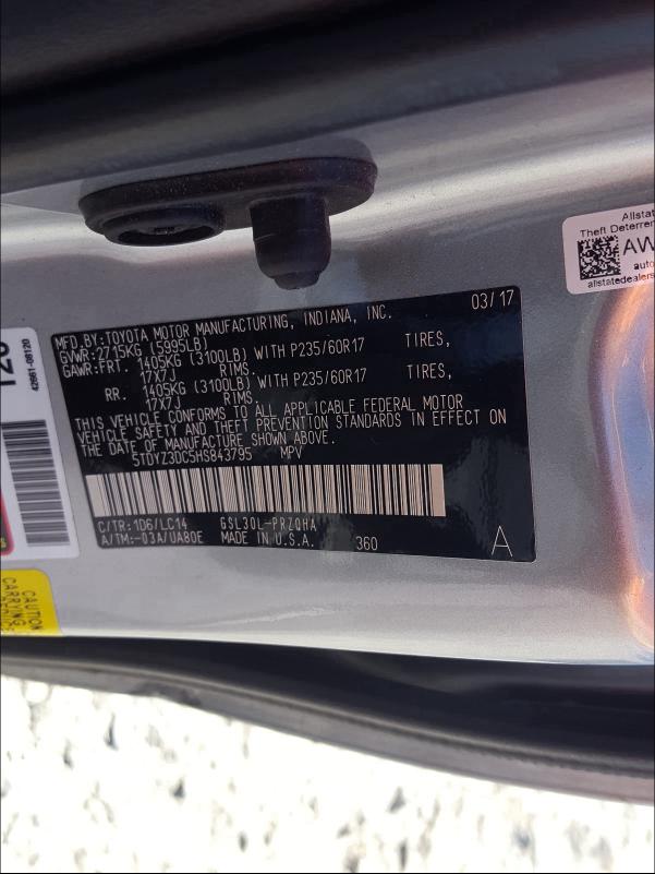 2017 TOYOTA SIENNA 5TDYZ3DC5HS843795