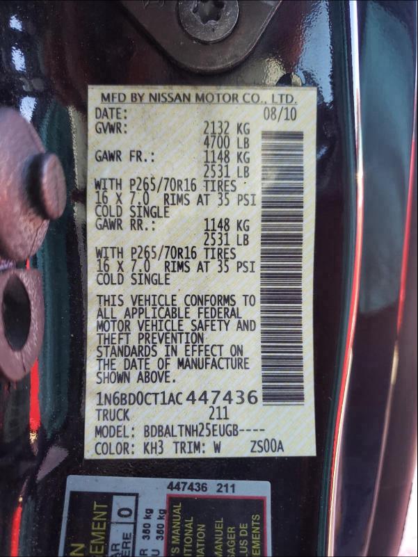 2010 NISSAN FRONTIER K 1N6BD0CT1AC447436