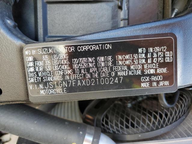2013 SUZUKI GSX-R600 - JS1GN7FAXD2100247