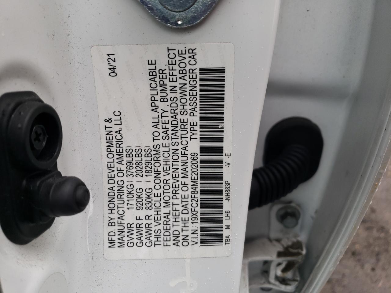 19XFC2F84ME202069 HONDA CIVIC 2021