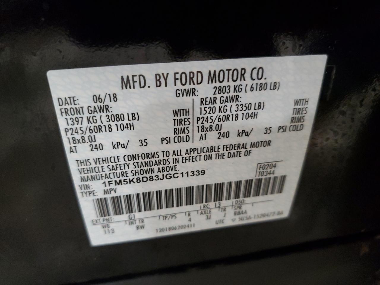 1FM5K8D83JGC11339 FORD EXPLORER 2018
