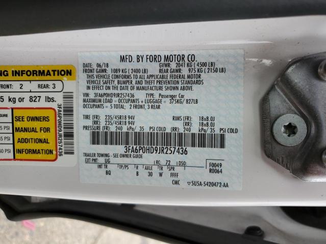 2018 FORD FUSION SE - 3FA6P0HD9JR257436