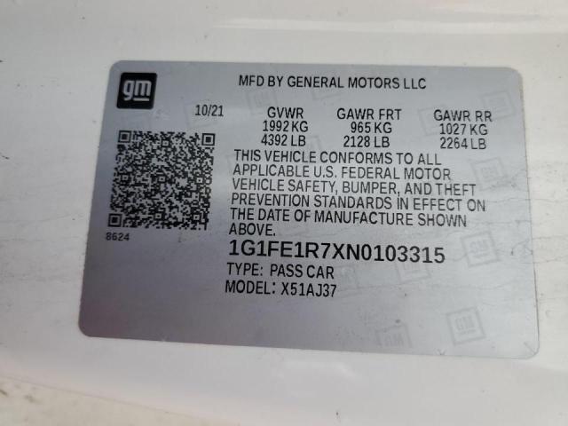 2022 CHEVROLET CAMARO LT1 1G1FE1R7XN0103315