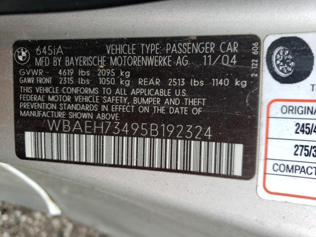 WBAEH73495B192324 BMW 645 Ci Automatic
