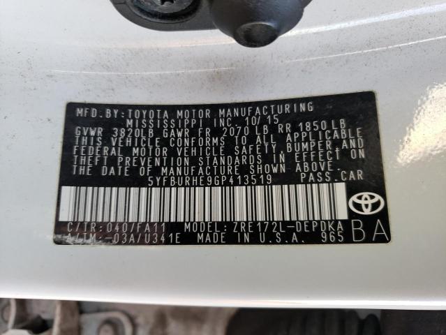 2016 TOYOTA COROLLA L 5YFBURHE9GP413519